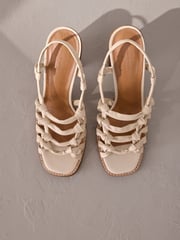 Bone Signature Premium Leather Square Toe Cage Slingback Block Heel Sandals - Image 2 of 7