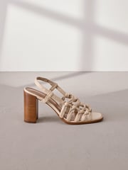 Bone Signature Premium Leather Square Toe Cage Slingback Block Heel Sandals - Image 3 of 7