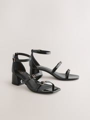 Black Standard/Wide Fit Forever Comfort® Square Toe Low Block Heel Multi Buckle Sandals - Image 1 of 5