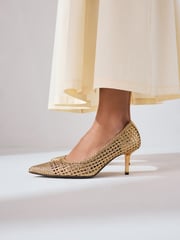 Gold Forever Comfort® Point Toe Weave Court Heel Shoes - Image 1 of 4