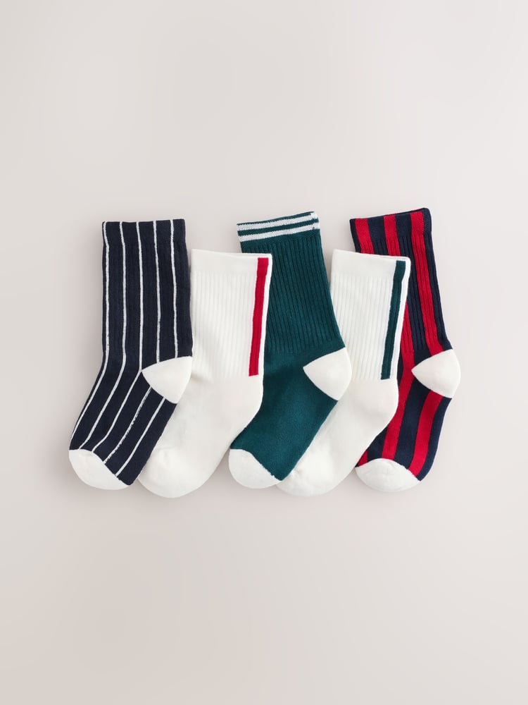 Black/Red Cushioned Footbed Stripe Socks 5 Pack - Image 1 of 3