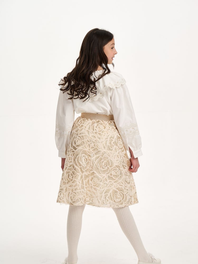 Nicole Miller Natural Glittery Lace Tulle Skirt - Image 7 of 7