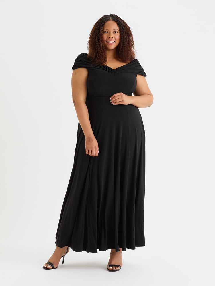 Scarlett & Jo Black Bardot Solid Maxi Dress - Image 1 of 5