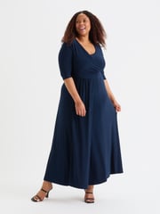 Scarlett & Jo Blue Solid Ruched Maxi Gown - Image 1 of 4