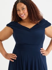 Scarlett & Jo Blue Bardot Solid Maxi Dress - Image 3 of 5