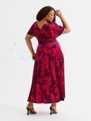 Scarlett & Jo Wine Isabelle Velvet Angel Sleeve Maxi Dress - Image 4 of 4