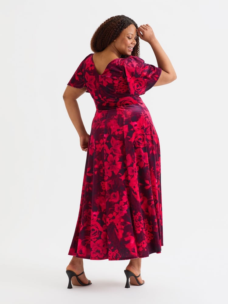 Scarlett & Jo Wine Isabelle Velvet Angel Sleeve Maxi Dress - Image 4 of 4