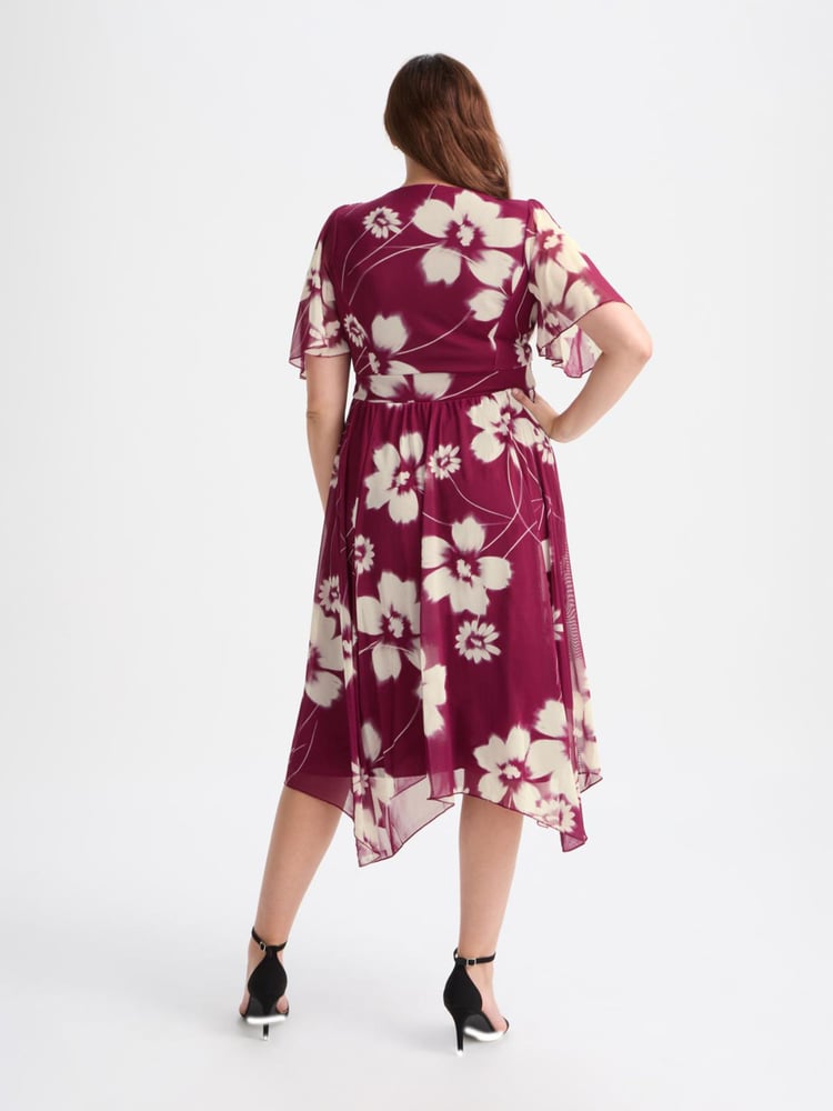 Scarlett & Jo Wine Red/Cream Julie Hanky Hem Dress - Image 2 of 5
