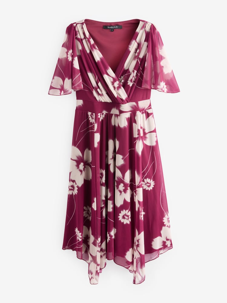 Scarlett & Jo Wine Red/Cream Julie Hanky Hem Dress - Image 5 of 5