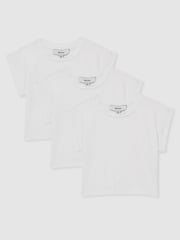 Reiss White Terry 3 Pack 4-9 yrs Cotton-Jersey Cropped T-Shirt 3 Pack - Image 1 of 4