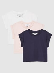 Reiss Multi Terry 3 Pack 13-14 yrs Cotton-Jersey Cropped T-Shirt 3 Pack - Image 1 of 4