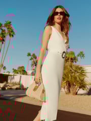 Friends Like These Ivory Linen Blend Midi Wrap Front Dress - Image 3 of 5