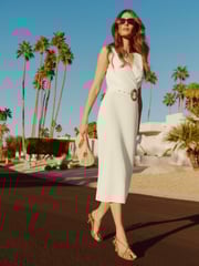Friends Like These Ivory Linen Blend Midi Wrap Front Dress - Image 4 of 5