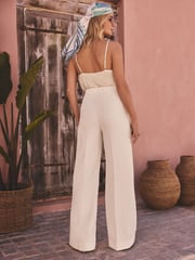 Friends Like These Ivory Millie Mackintosh Premium Wide Leg Trousers With Gold Button Tab Details - Image 4 of 5