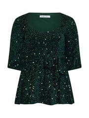 Yours Curve Green London Sequin Velvet Peplum Top - Image 5 of 5