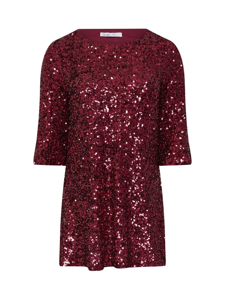 Yours Curve Red London Sequin Flute Sleeve Top - Image 5 of 5
