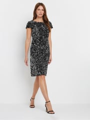 M&Co Silver Sequin Velvet Shift Dress - Image 1 of 5