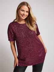 Yours Curve Purple London Sequin Swing Top - Image 1 of 5