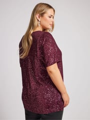 Yours Curve Purple London Sequin Swing Top - Image 2 of 5