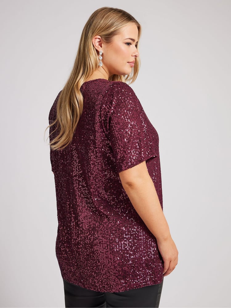 Yours Curve Purple London Sequin Swing Top - Image 2 of 5