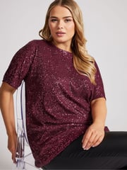 Yours Curve Purple London Sequin Swing Top - Image 4 of 5