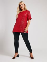 Yours Curve Red London Sequin Swing Top - Image 2 of 5