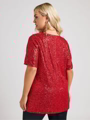 Yours Curve Red London Sequin Swing Top - Image 3 of 5