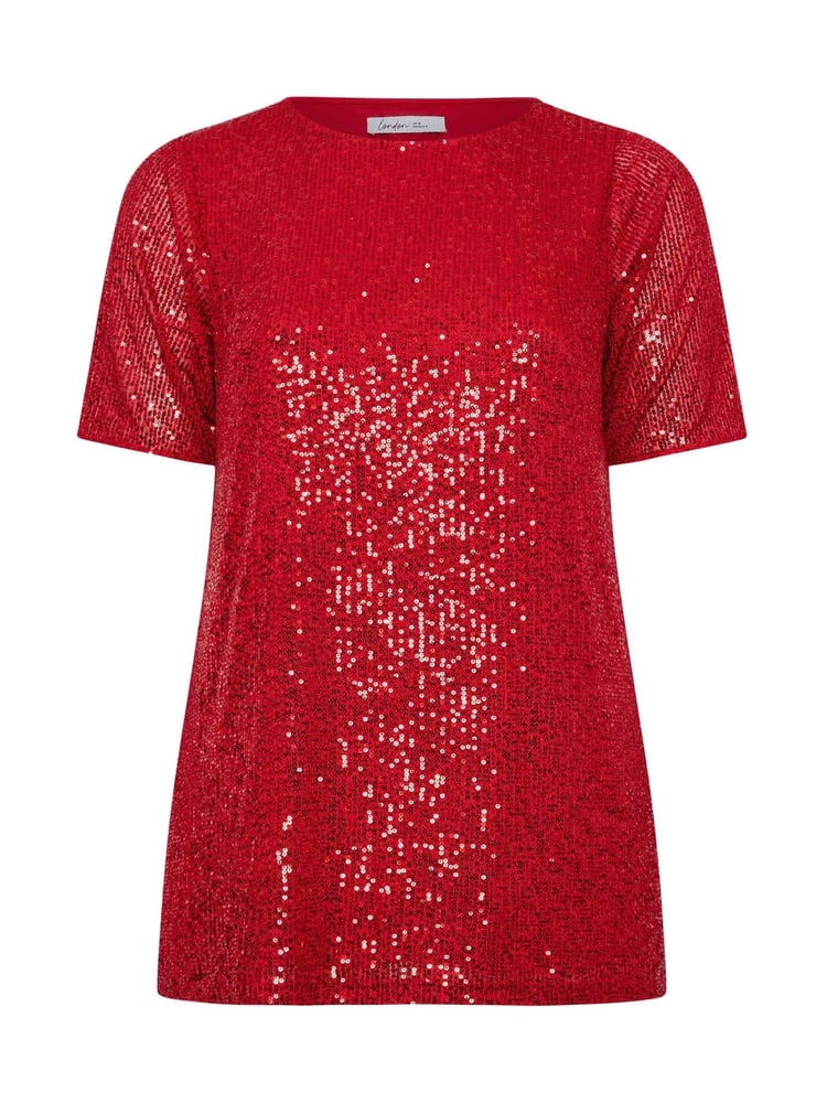 Yours Curve Red London Sequin Swing Top - Image 5 of 5