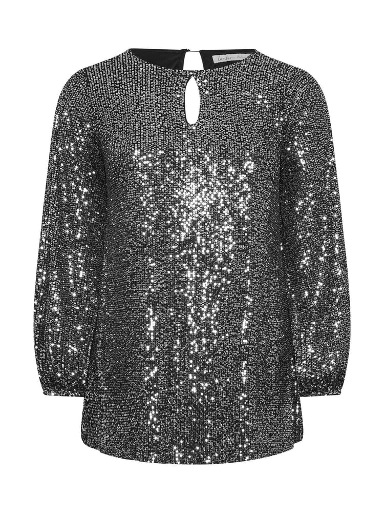 Yours Curve Silver London Sequin Keyhole Bellow Sleeve Top - Image 5 of 5