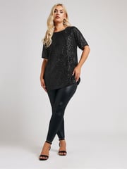 Yours Curve Black London Sequin Swing Top - Image 2 of 5