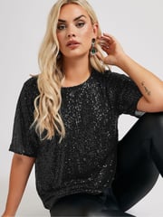 Yours Curve Black London Sequin Swing Top - Image 4 of 5