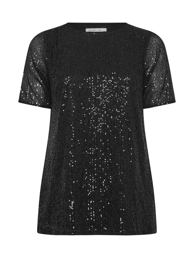Yours Curve Black London Sequin Swing Top - Image 5 of 5
