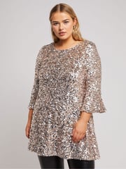 Yours Curve Gold London Sequin Flute Sleeve Top - Image 1 of 5