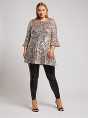 Yours Curve Gold London Sequin Flute Sleeve Top - Image 2 of 5