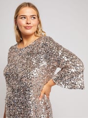 Yours Curve Gold London Sequin Flute Sleeve Top - Image 3 of 5