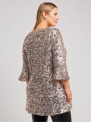 Yours Curve Gold London Sequin Flute Sleeve Top - Image 4 of 5