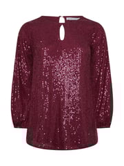 Yours Curve Red London Sequin Keyhole Bellow Sleeve Top - Image 6 of 6