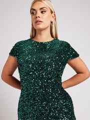 Yours Curve Green London Sequin Velvet Shift Dress - Image 4 of 5