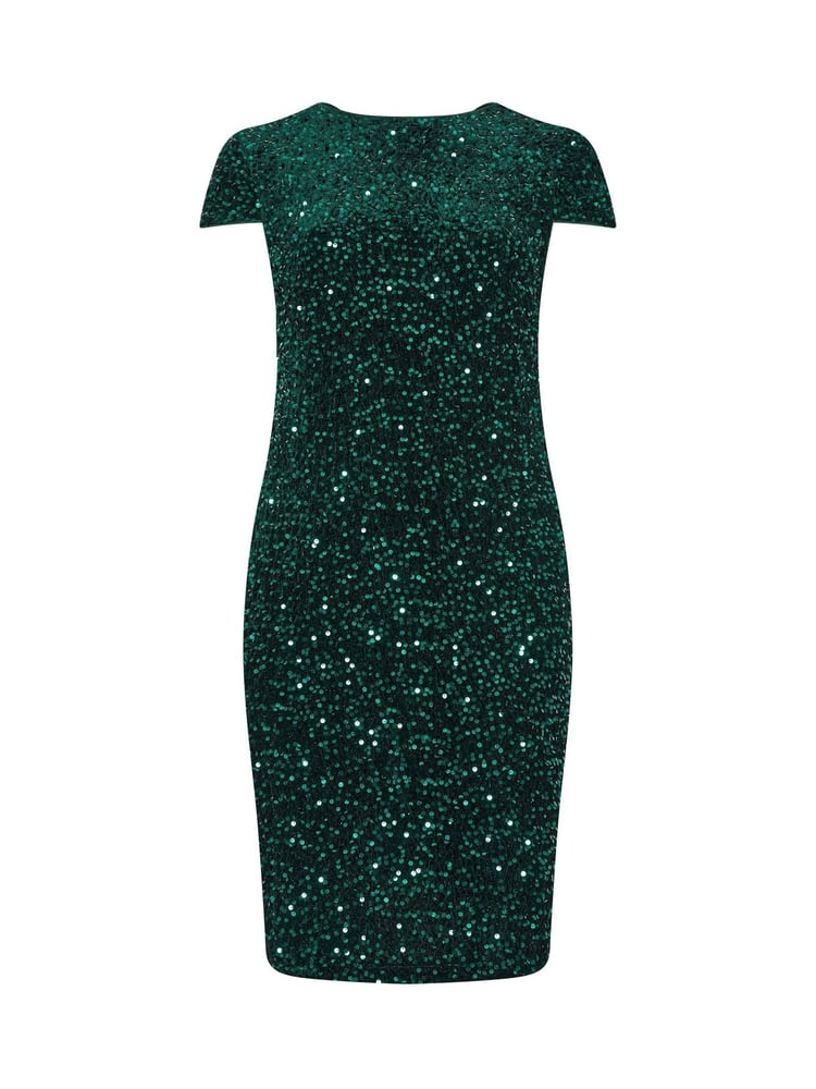 Yours Curve Green London Sequin Velvet Shift Dress - Image 5 of 5