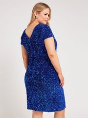 Yours Curve Blue London Sequin Velvet Shift Dress - Image 3 of 5