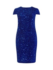 Yours Curve Blue London Sequin Velvet Shift Dress - Image 5 of 5