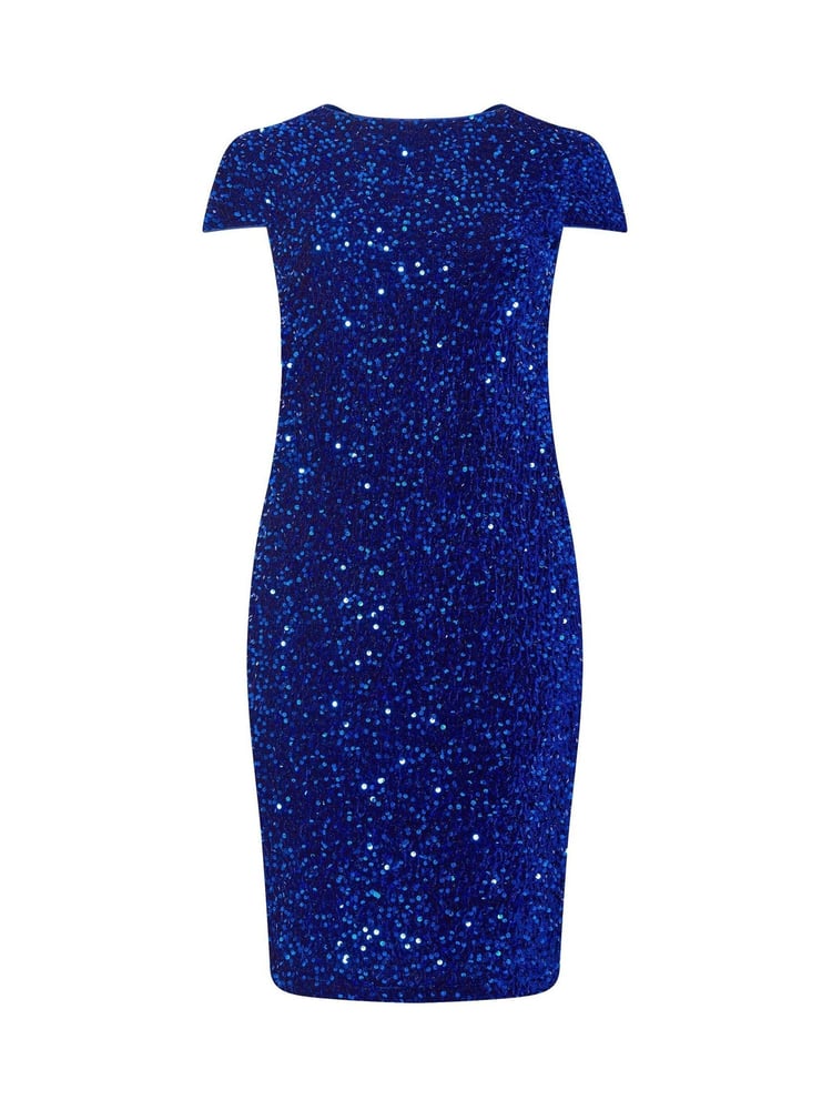Yours Curve Blue London Sequin Velvet Shift Dress - Image 5 of 5