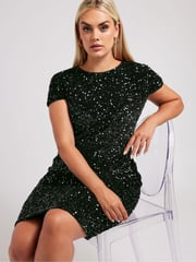 Yours Curve Black London Sequin Velvet Shift Dress - Image 1 of 5
