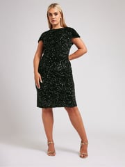 Yours Curve Black London Sequin Velvet Shift Dress - Image 2 of 5