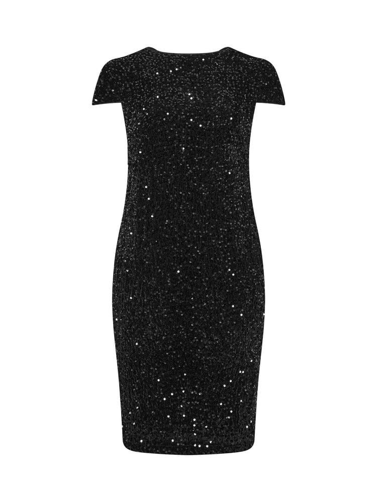 Yours Curve Black London Sequin Velvet Shift Dress - Image 5 of 5