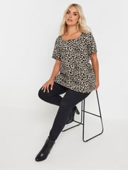 Yours Curve Natural Leopard Printed T-Shirt - Image 2 of 5