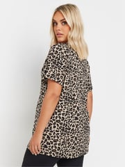 Yours Curve Natural Leopard Printed T-Shirt - Image 4 of 5