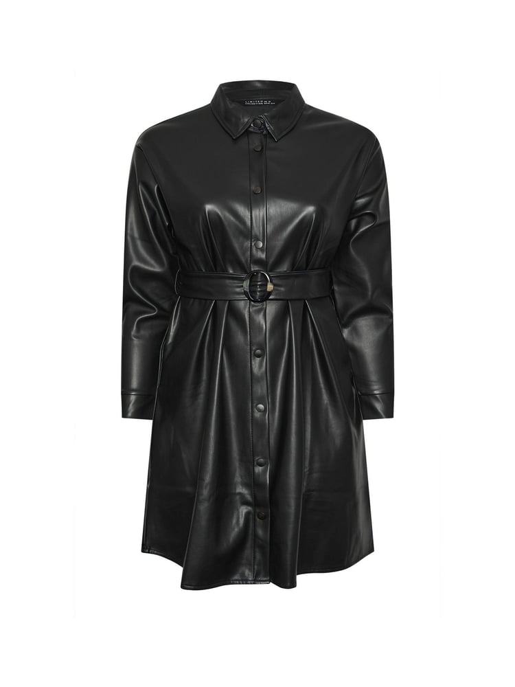 Yours Curve Black Limited PU Shirt Dress - Image 6 of 6