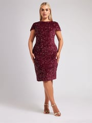Yours Curve Red London Sequin Velvet Shift Dress - Image 2 of 5