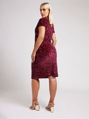 Yours Curve Red London Sequin Velvet Shift Dress - Image 3 of 5